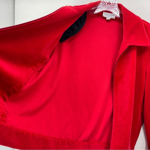 St. John Women's Red Velvet Jacket Cardigan Sweater Zippered Size Small Pockets - Picture 2 of 15